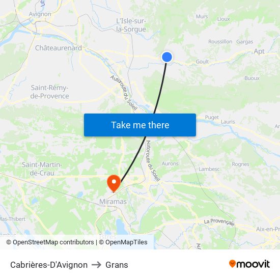 Cabrières-D'Avignon to Grans map