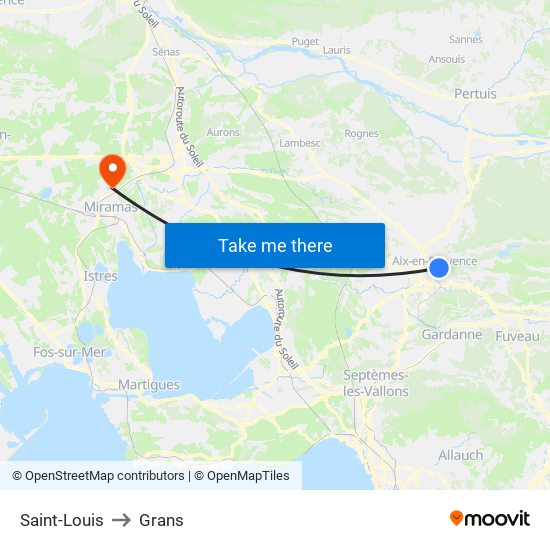 Saint-Louis to Grans map