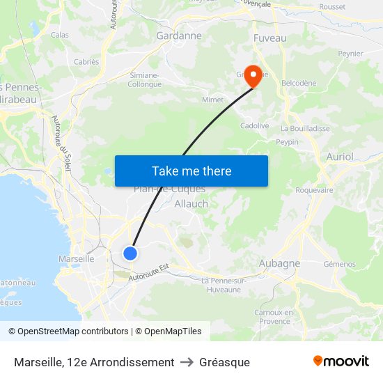 Marseille, 12e Arrondissement to Gréasque map