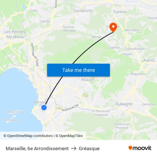 Marseille, 6e Arrondissement to Gréasque map