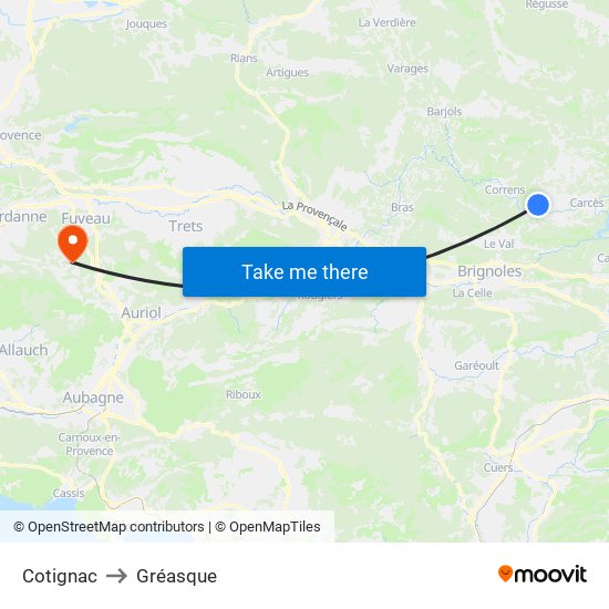 Cotignac to Gréasque map