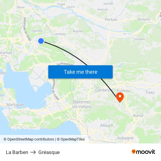 La Barben to Gréasque map