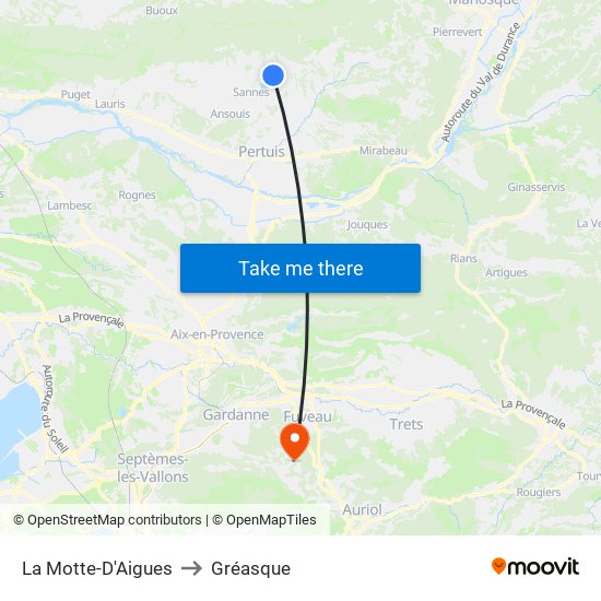 La Motte-D'Aigues to Gréasque map