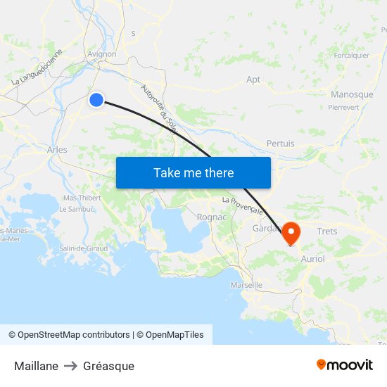 Maillane to Gréasque map