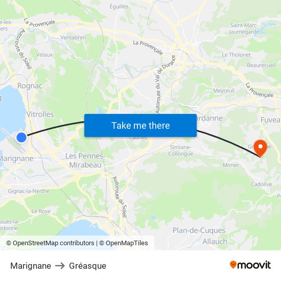 Marignane to Gréasque map