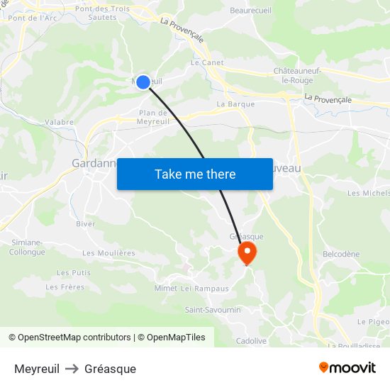 Meyreuil to Gréasque map