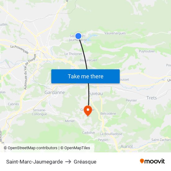 Saint-Marc-Jaumegarde to Gréasque map