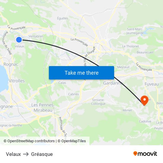 Velaux to Gréasque map