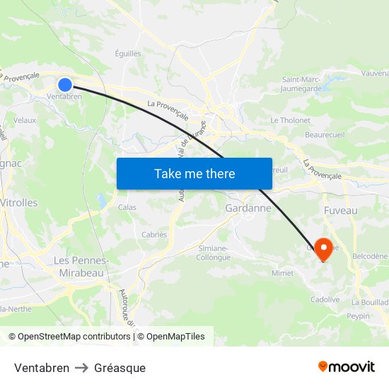 Ventabren to Gréasque map