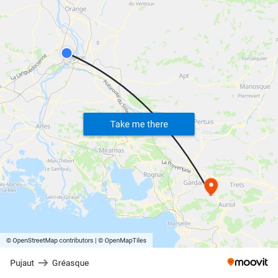 Pujaut to Gréasque map