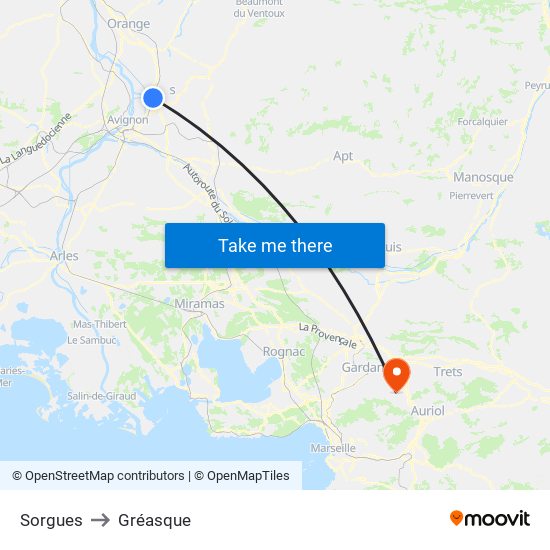 Sorgues to Gréasque map