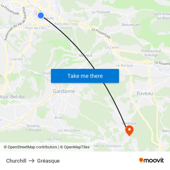 Churchill to Gréasque map