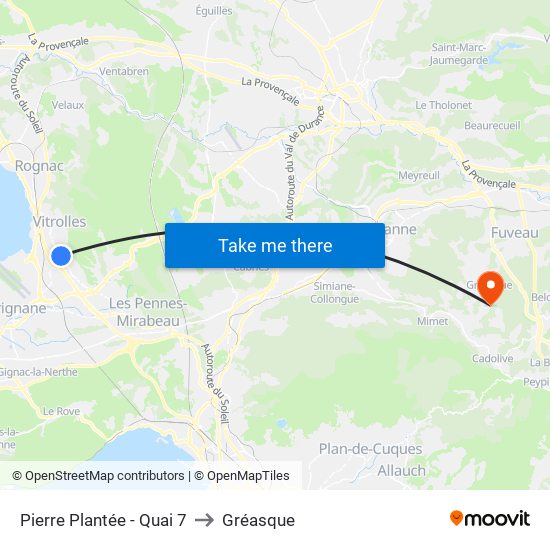 Pierre Plantée - Quai 7 to Gréasque map