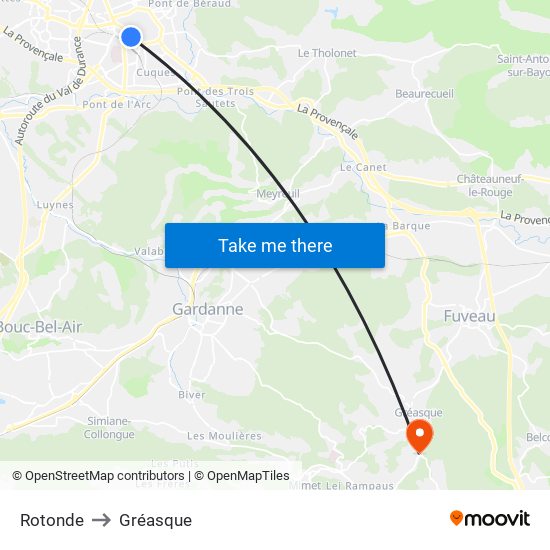 Rotonde to Gréasque map