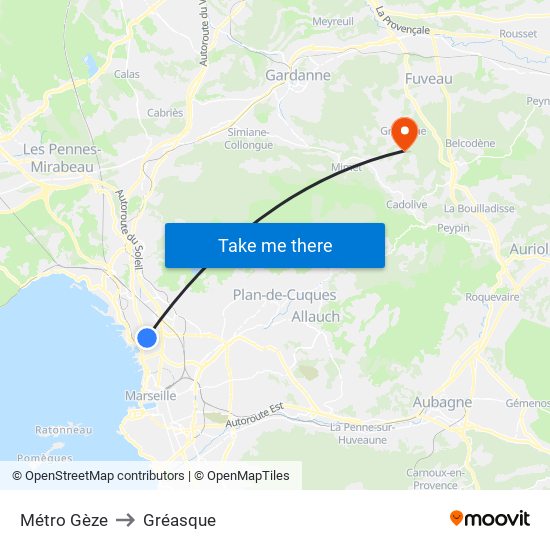 Métro Gèze to Gréasque map