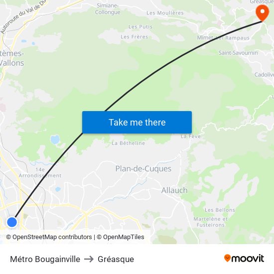 Métro Bougainville to Gréasque map