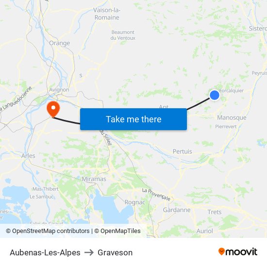 Aubenas-Les-Alpes to Graveson map