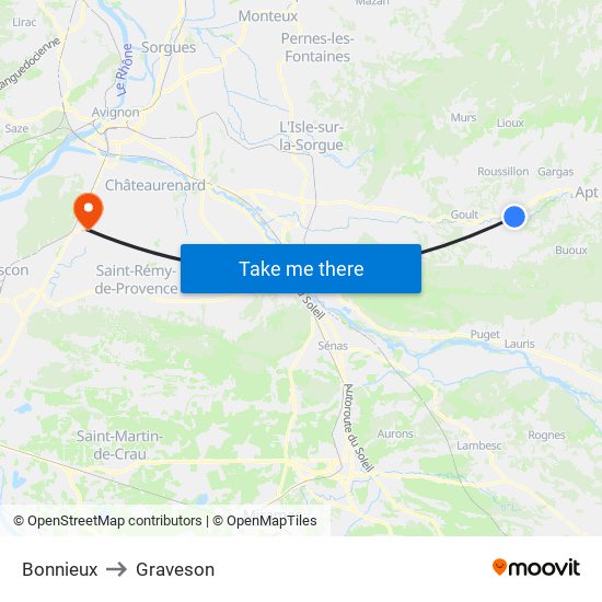 Bonnieux to Graveson map