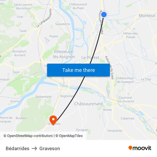 Bédarrides to Graveson map