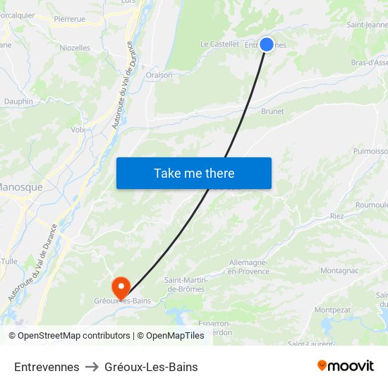 Entrevennes to Gréoux-Les-Bains map