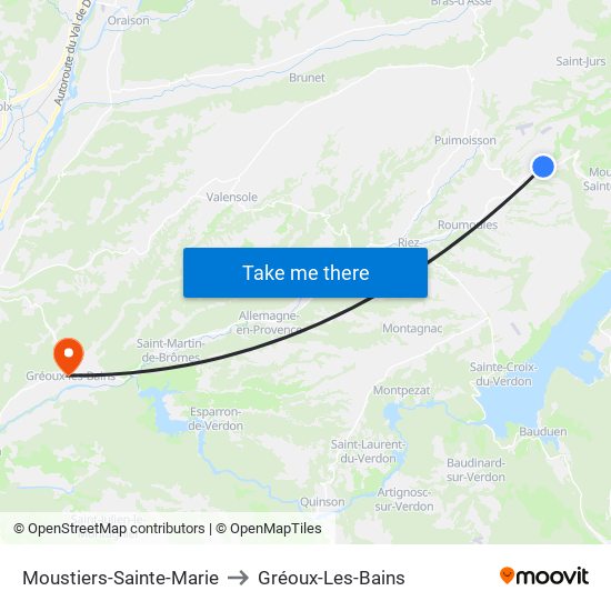 Moustiers-Sainte-Marie to Gréoux-Les-Bains map