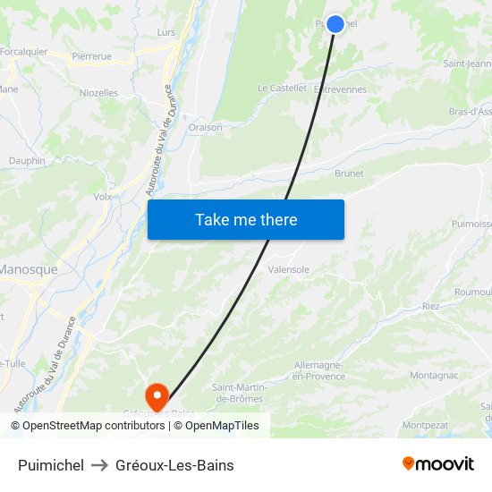 Puimichel to Gréoux-Les-Bains map