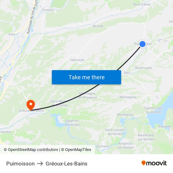 Puimoisson to Gréoux-Les-Bains map