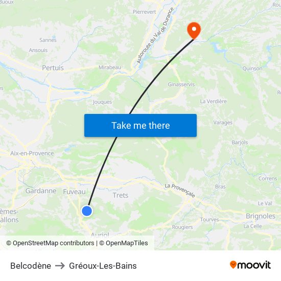 Belcodène to Gréoux-Les-Bains map