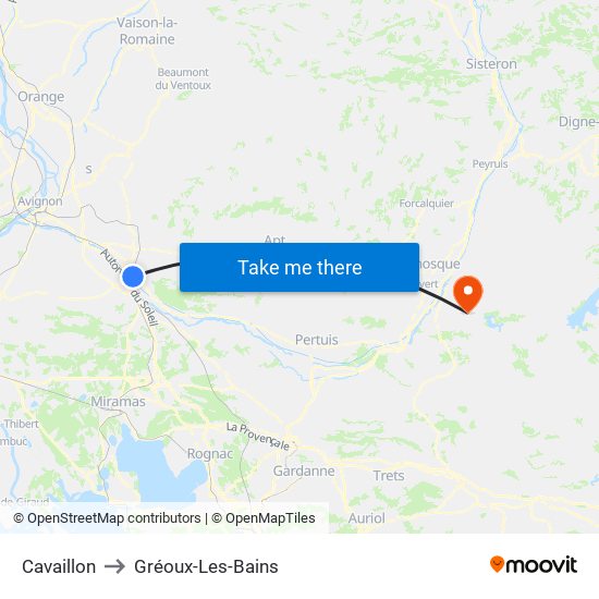 Cavaillon to Gréoux-Les-Bains map
