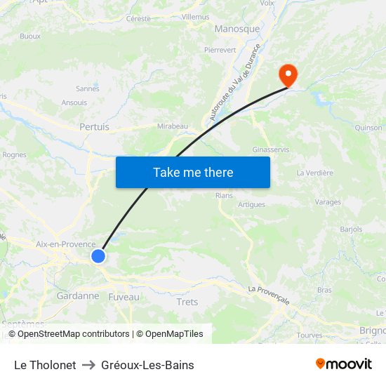 Le Tholonet to Gréoux-Les-Bains map