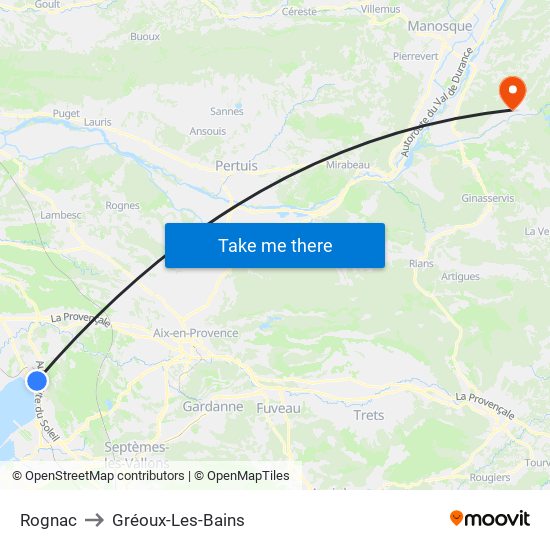 Rognac to Gréoux-Les-Bains map