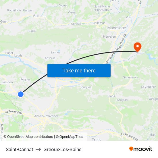 Saint-Cannat to Gréoux-Les-Bains map