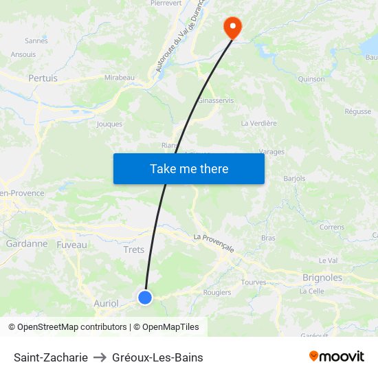 Saint-Zacharie to Gréoux-Les-Bains map