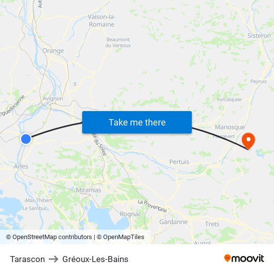 Tarascon to Gréoux-Les-Bains map
