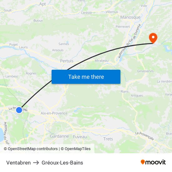 Ventabren to Gréoux-Les-Bains map