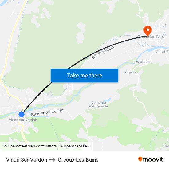 Vinon-Sur-Verdon to Gréoux-Les-Bains map