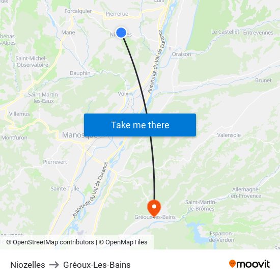 Niozelles to Gréoux-Les-Bains map