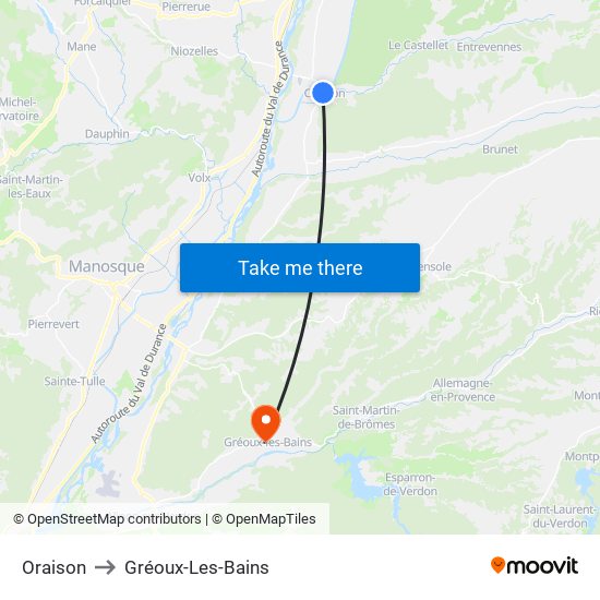 Oraison to Gréoux-Les-Bains map