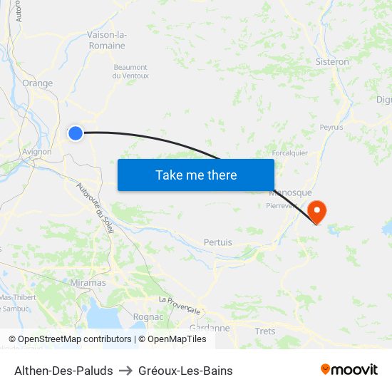 Althen-Des-Paluds to Gréoux-Les-Bains map