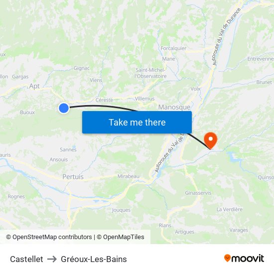 Castellet to Gréoux-Les-Bains map