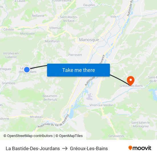 La Bastide-Des-Jourdans to Gréoux-Les-Bains map