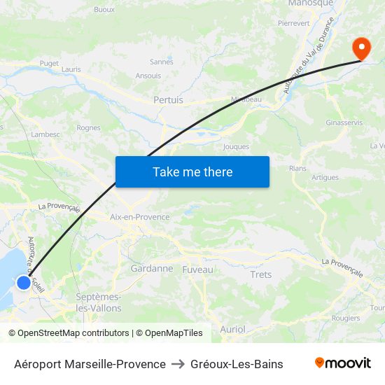 Aéroport Marseille-Provence to Gréoux-Les-Bains map