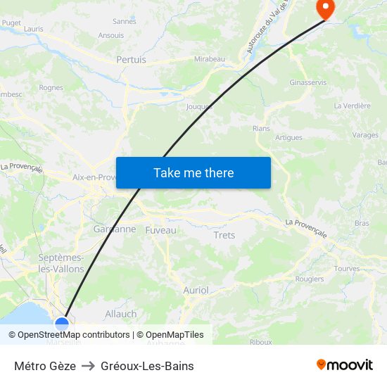 Métro Gèze to Gréoux-Les-Bains map