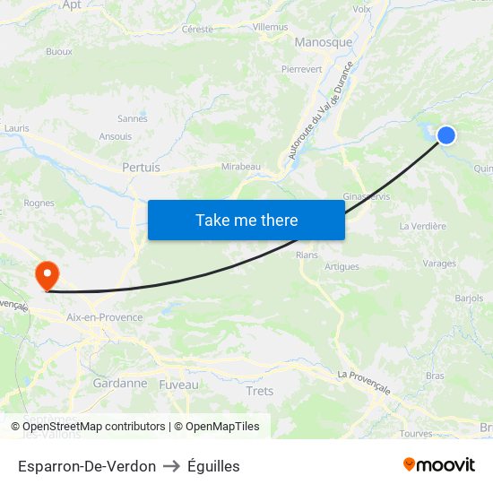 Esparron-De-Verdon to Éguilles map