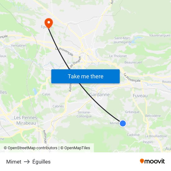 Mimet to Éguilles map