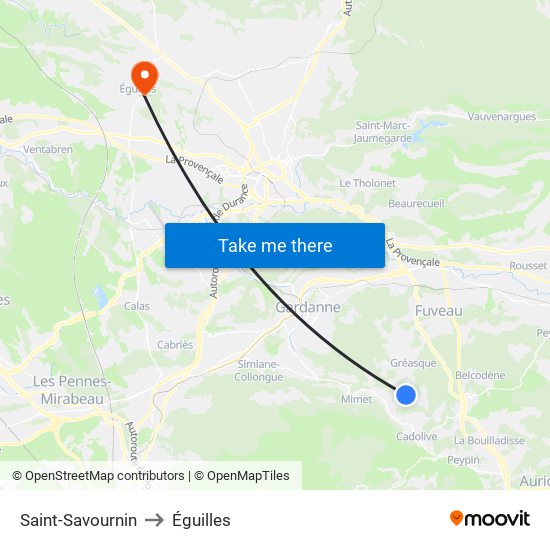 Saint-Savournin to Éguilles map