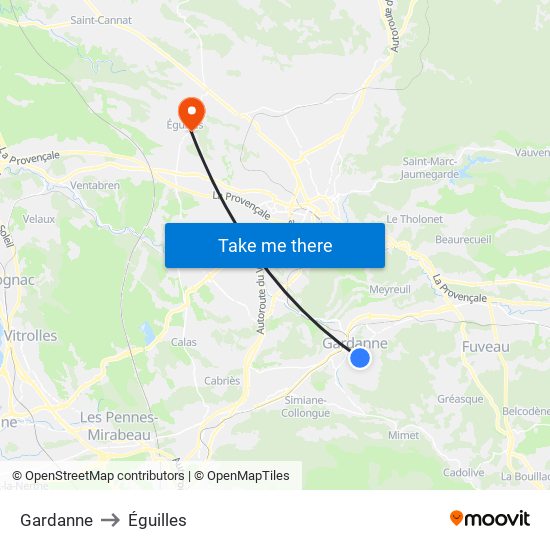 Gardanne to Éguilles map