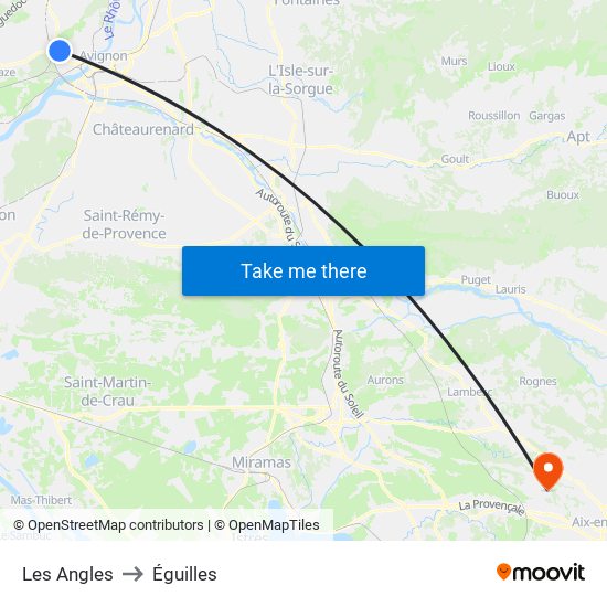 Les Angles to Éguilles map