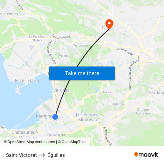 Saint-Victoret to Éguilles map