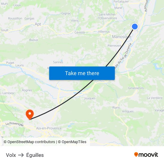 Volx to Éguilles map